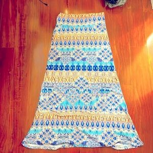 Pink and blue boho maxi skirt
